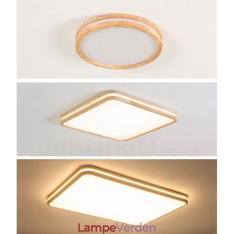 Ultra tynd rund firkantet rektangel træ loftslampe massivt træ akryl skærm Loftslampe Nordic Style
