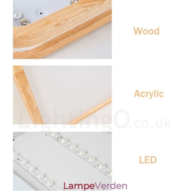 Ultra tynd rund firkantet rektangel træ loftslampe massivt træ akryl skærm Loftslampe Nordic Style