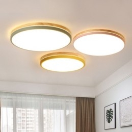 Dæmpbar Ultratynd Multifarver Rundt træ Loftslampe med akrylskærm Loftslampe Nordic Style