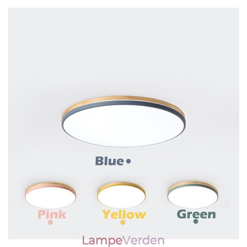 Dæmpbar Ultratynd Multifarver Rundt træ Loftslampe med akrylskærm Loftslampe Nordic Style