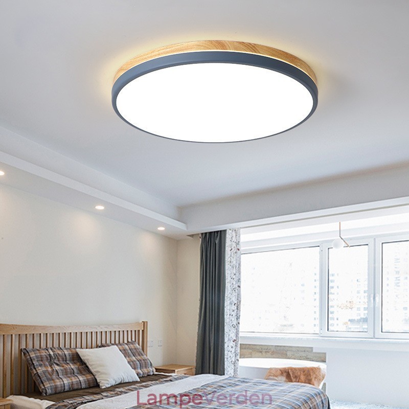 Dæmpbar Ultratynd Multifarver Rundt træ Loftslampe med akrylskærm Loftslampe Nordic Style