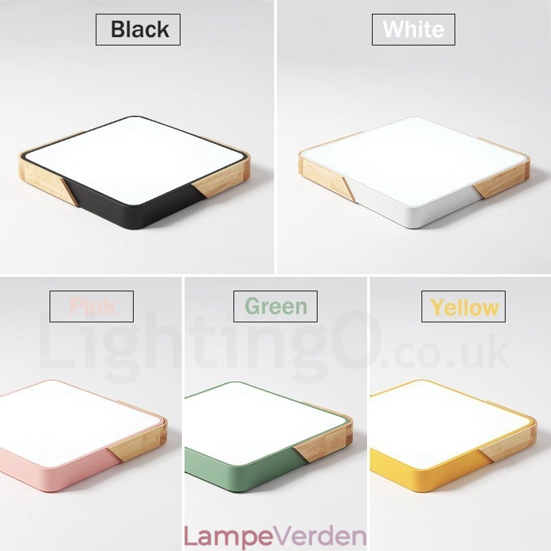 Dæmpbar ultratynd multifarver firkantet træloftslampe med akrylskærm Loftslampe Nordic Style