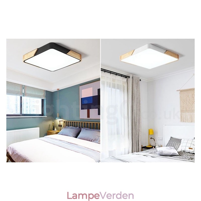 Dæmpbar ultratynd multifarver firkantet træloftslampe med akrylskærm Loftslampe Nordic Style