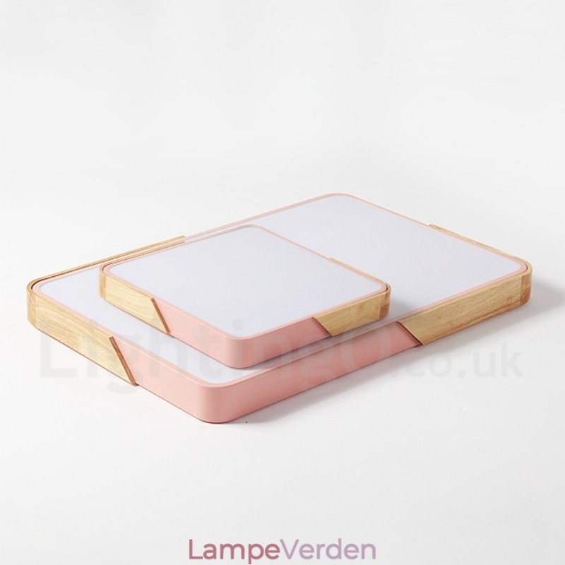 Dæmpbar Ultratynd multifarver rektangel træ loftslampe med akrylskærm Loftslampe Nordic Style