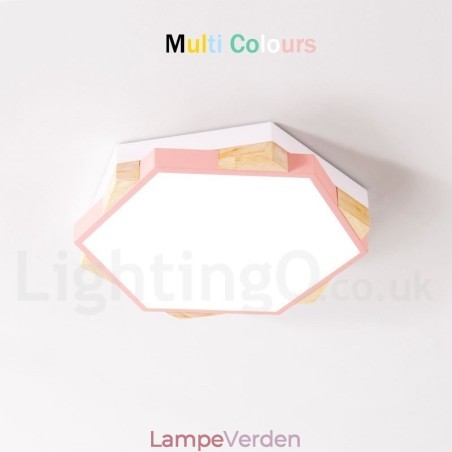 Dæmpbar Multi Colours Hexagon Wood Loftslampe med Acryl Skærm Loftslampe Nordic Style Dæmpbar Multi Colours Hexagon Wood Loftslampe med Acryl Skærm Loftslampe Nordic Style