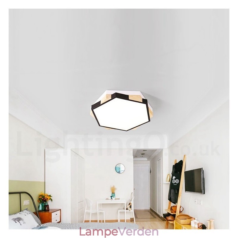 Dæmpbar Multi Colours Hexagon Wood Loftslampe med Acryl Skærm Loftslampe Nordic Style