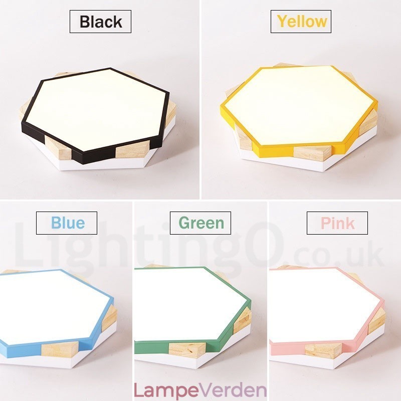 Dæmpbar Multi Colours Hexagon Wood Loftslampe med Acryl Skærm Loftslampe Nordic Style