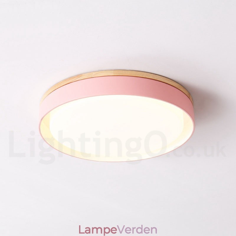 Dæmpbar multifarver cirkulær træloftslampe med akrylskærm Loftslampe Nordic Style