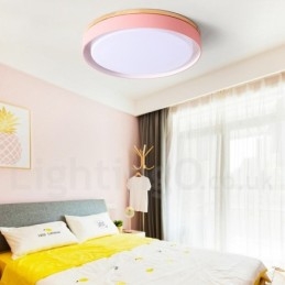 Dæmpbar multifarver cirkulær træloftslampe med akrylskærm Loftslampe Nordic Style