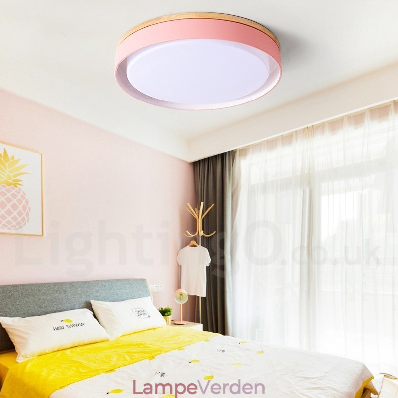 Dæmpbar multifarver cirkulær træloftslampe med akrylskærm Loftslampe Nordic Style