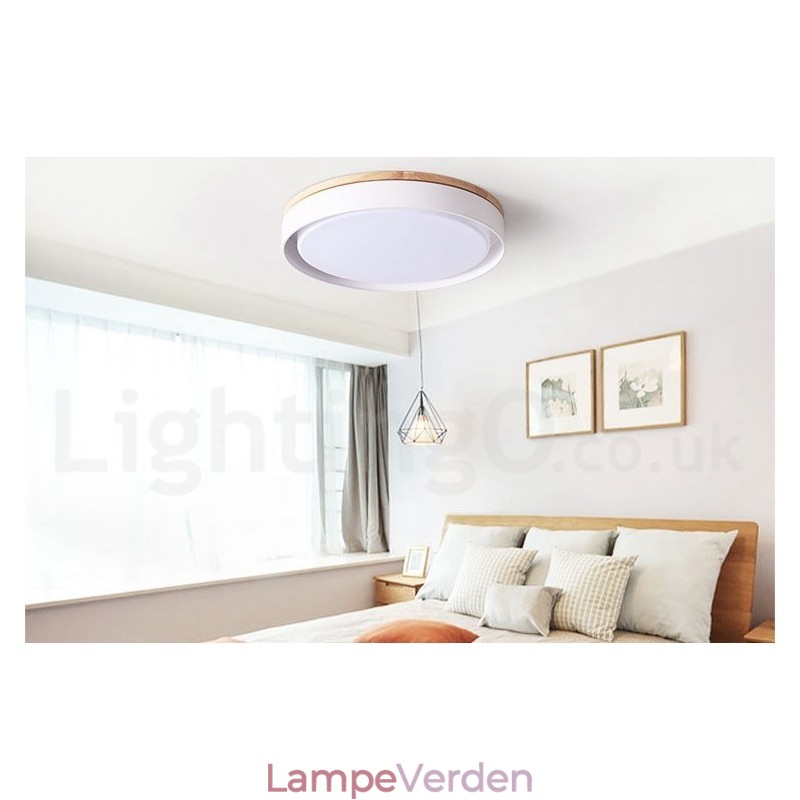 Dæmpbar multifarver cirkulær træloftslampe med akrylskærm Loftslampe Nordic Style