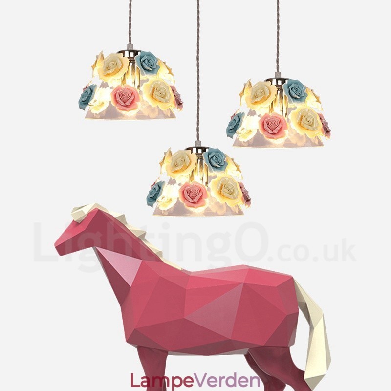 Multi Colors Flower Macaron loftspendel med glasskærm