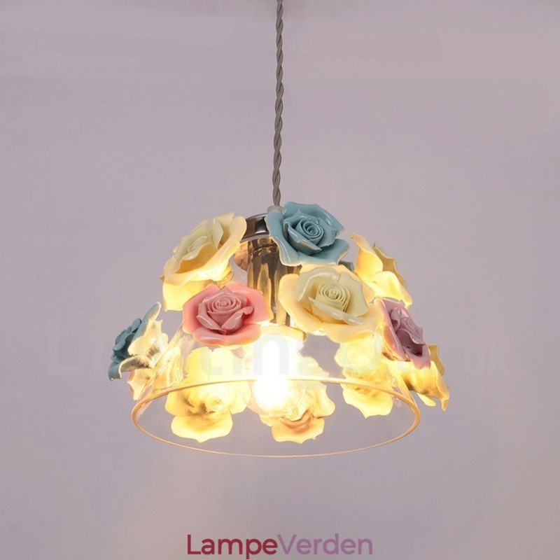 Multi Colors Flower Macaron loftspendel med glasskærm