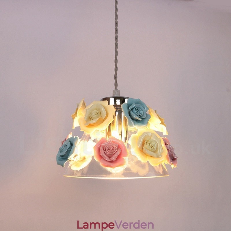 Multi Colors Flower Macaron loftspendel med glasskærm