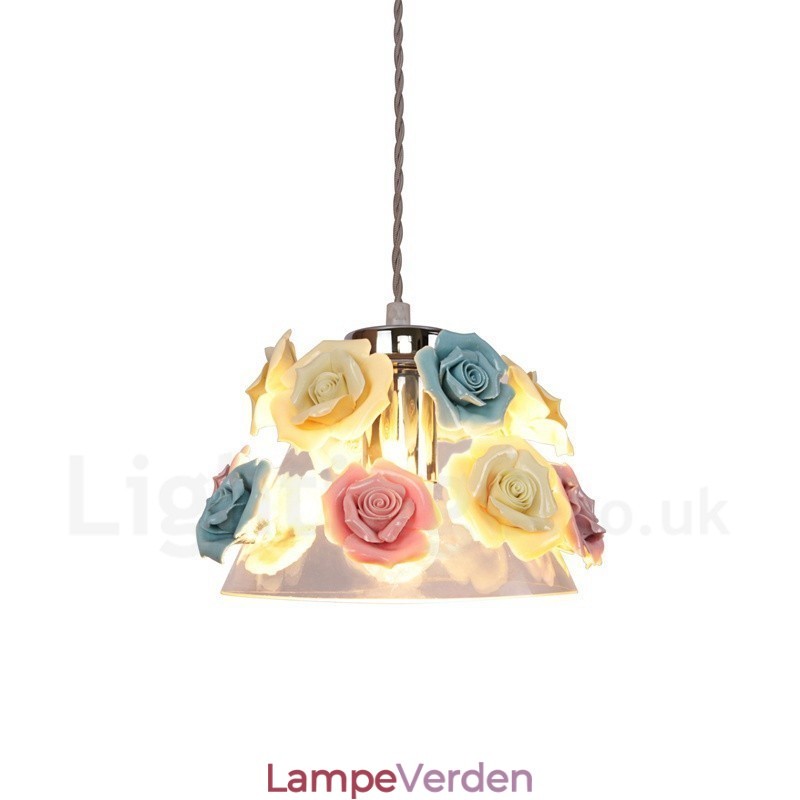 Multi Colors Flower Macaron loftspendel med glasskærm
