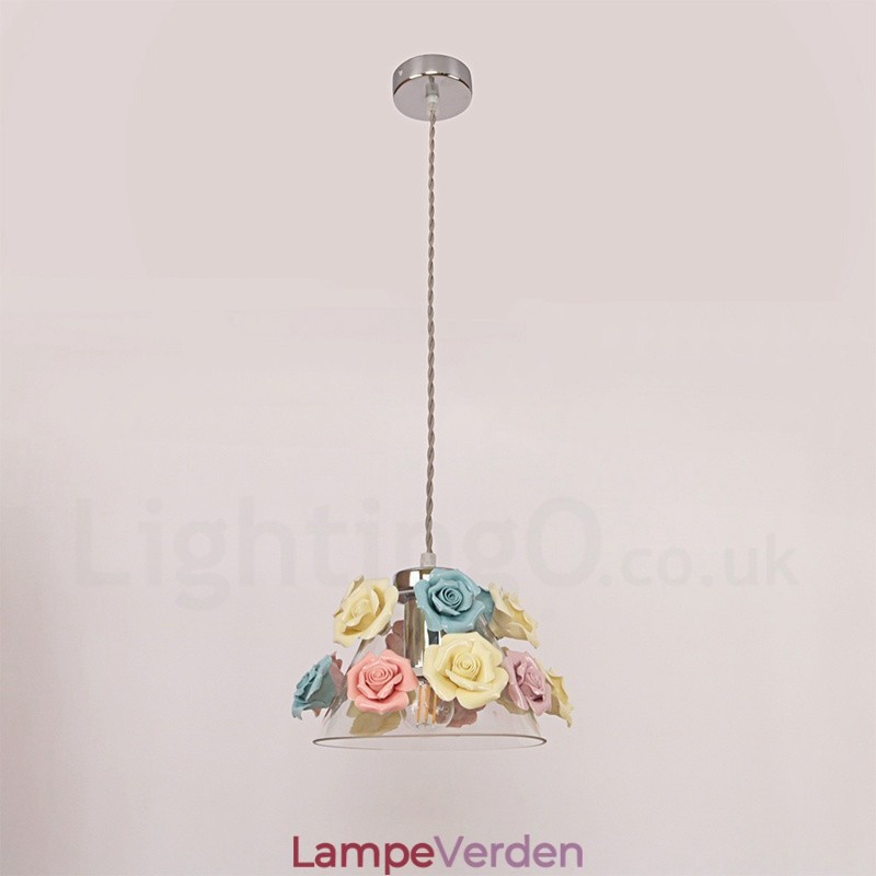 Multi Colors Flower Macaron loftspendel med glasskærm