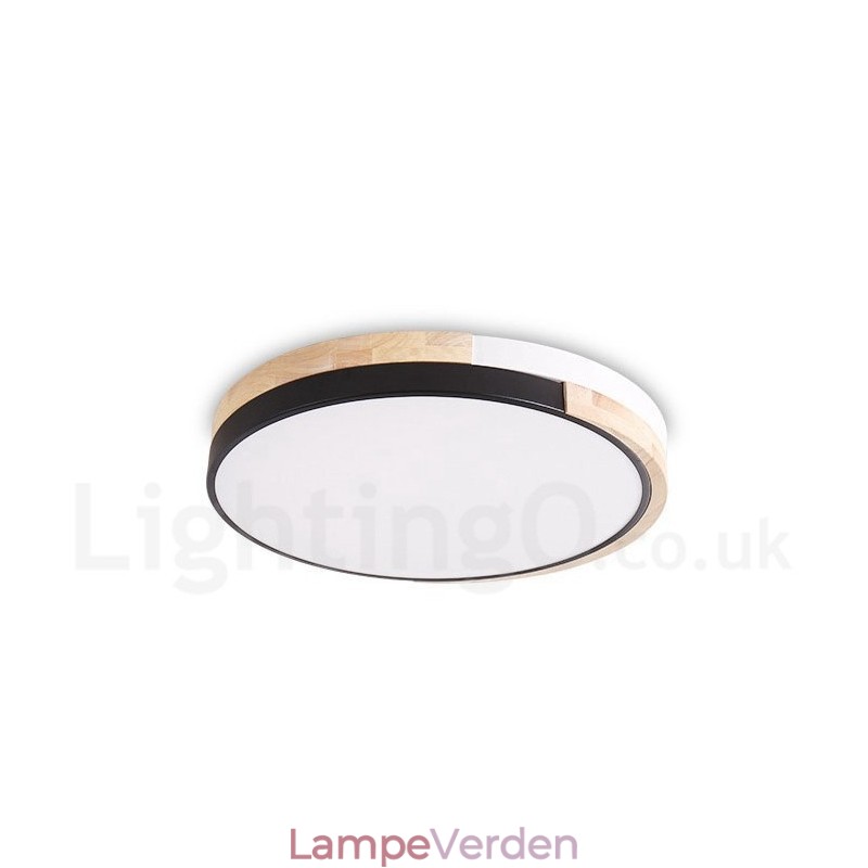 Dæmpbar Multifarver Rund Træ Loftslampe med Acryl Skærm Loftslampe Nordic Style