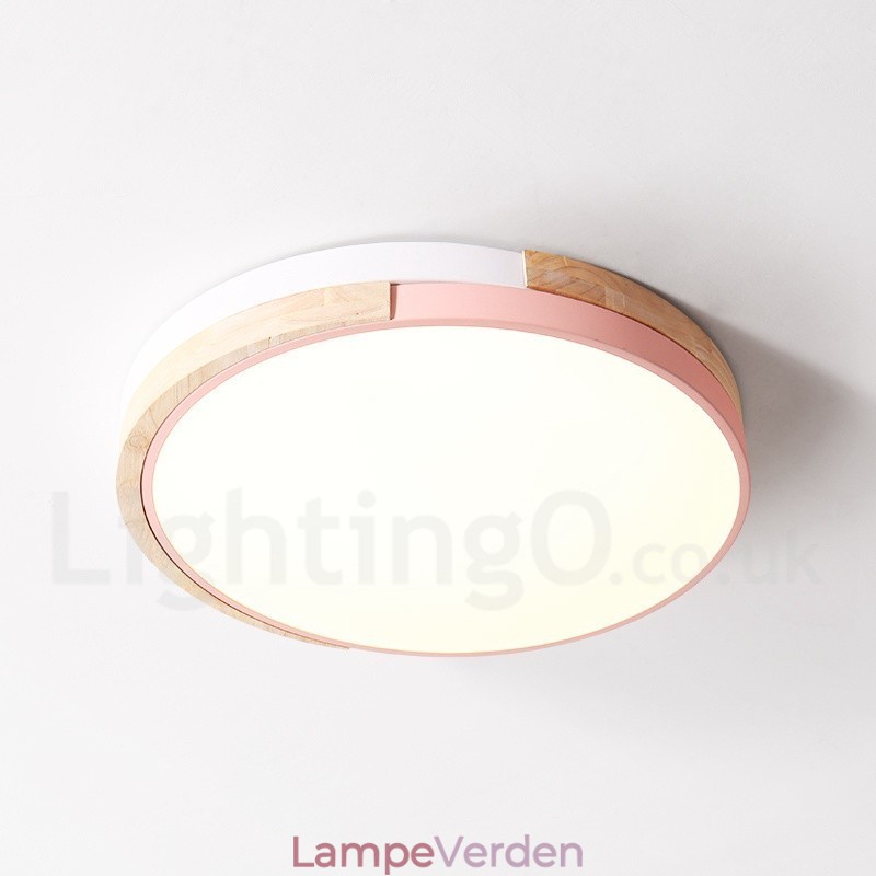 Dæmpbar Multifarver Rund Træ Loftslampe med Acryl Skærm Loftslampe Nordic Style