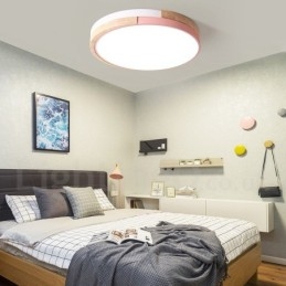 Dæmpbar Multifarver Rund Træ Loftslampe med Acryl Skærm Loftslampe Nordic Style