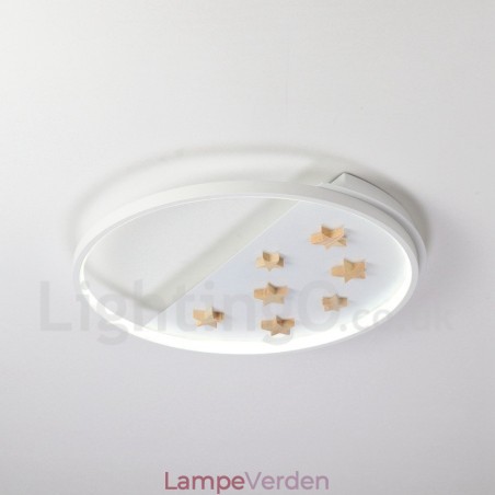 Dæmpbar hvide stjerner Rund træloftslampe Ultratynd loftslampe kan også bruges som væglampe Dæmpbar hvide stjerner Rund træloftslampe Ultratynd loftslampe kan også bruges som væglampe