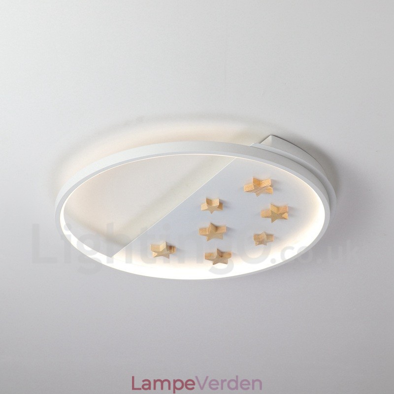 Dæmpbar hvide stjerner Rund træloftslampe Ultratynd loftslampe kan også bruges som væglampe