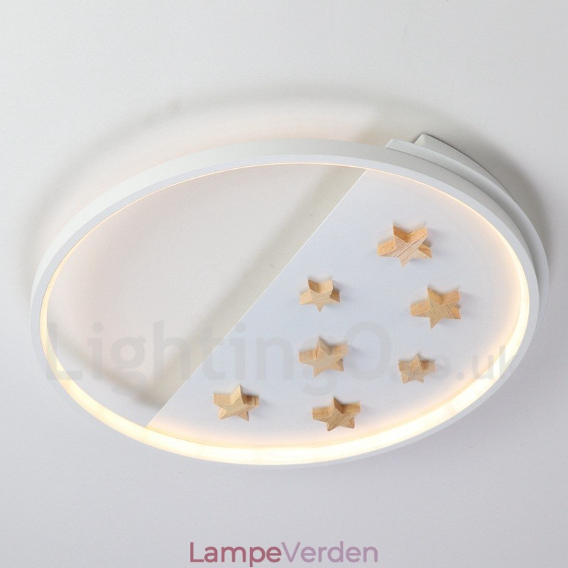 Dæmpbar hvide stjerner Rund træloftslampe Ultratynd loftslampe kan også bruges som væglampe