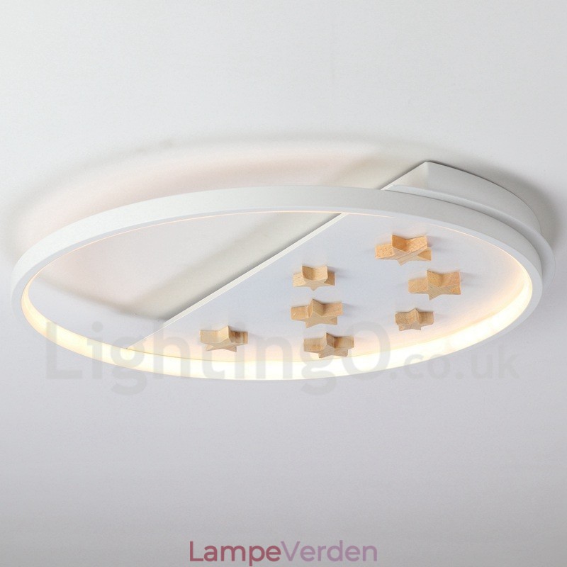 Dæmpbar hvide stjerner Rund træloftslampe Ultratynd loftslampe kan også bruges som væglampe