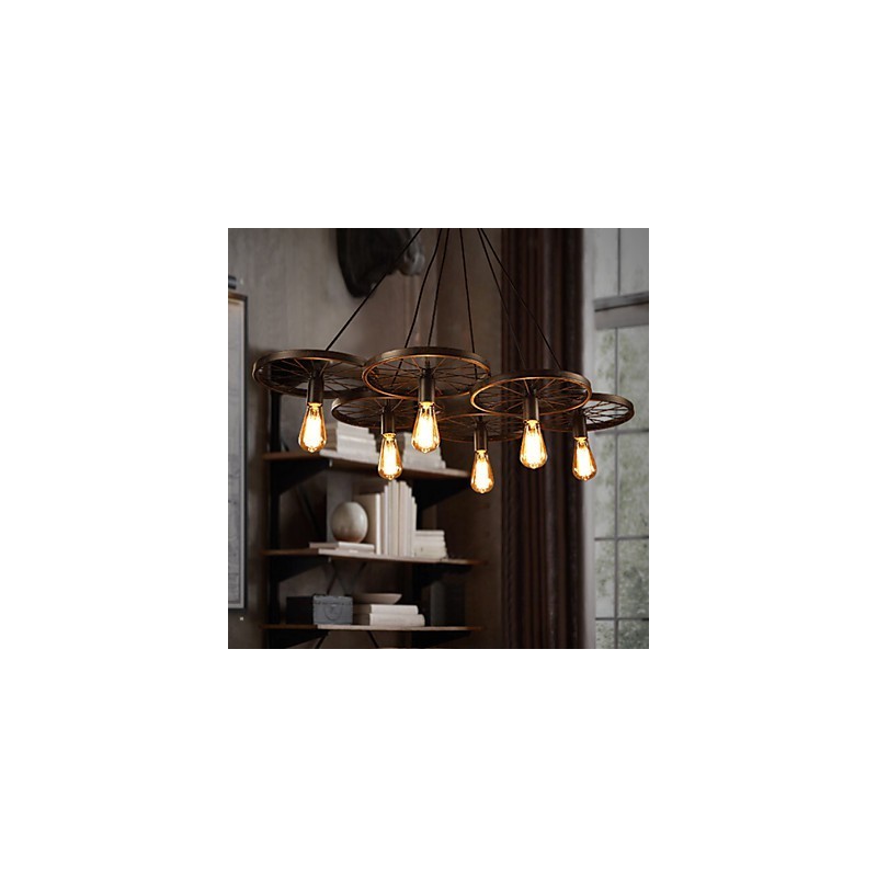 Belysning Industriel Loft Style Smedejernslysekrone Cafehjulskrone