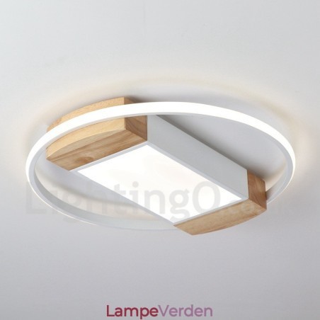 Dæmpbar hvid rund træloftslampe Ultratynd loftslampe kan også bruges som væglampe Dæmpbar hvid rund træloftslampe Ultratynd loftslampe kan også bruges som væglampe