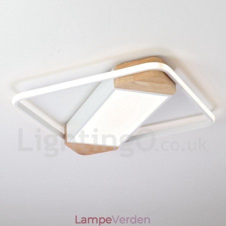 Dæmpbar hvid firkantet træloftslampe Ultratynd loftslampe kan også bruges som væglampe Dæmpbar hvid firkantet træloftslampe Ultratynd loftslampe kan også bruges som væglampe