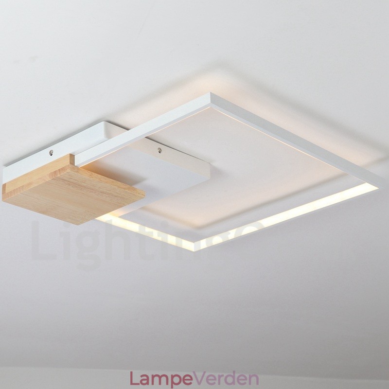 Dæmpbar hvid firkantet træloftslampe Ultratynd loftslampe kan også bruges som væglampe