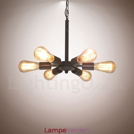 6 lys rustik retro vintage sort pendel design