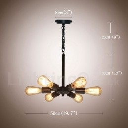 6 lys rustik retro vintage sort pendel design