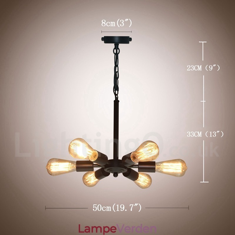 6 lys rustik retro vintage sort pendel design