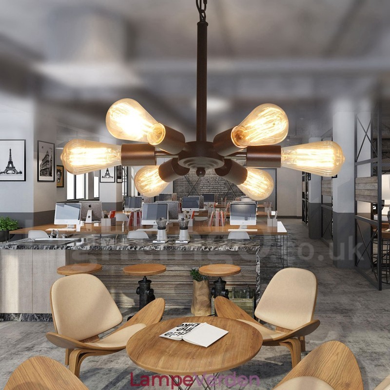 6 lys rustik retro vintage sort pendel design