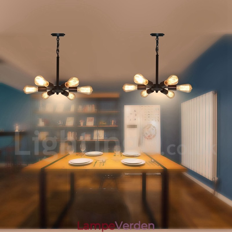 6 lys rustik retro vintage sort pendel design