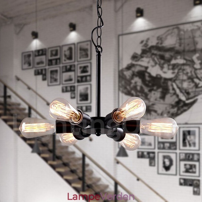6 lys rustik retro vintage sort pendel design