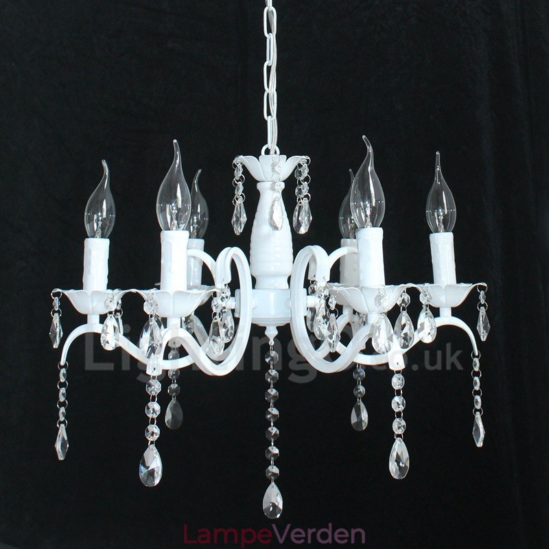 6 lys krystal rustik retro vintage hvid vedhæng stearinlys lysekrone