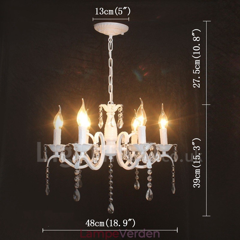 6 lys krystal rustik retro vintage hvid vedhæng stearinlys lysekrone