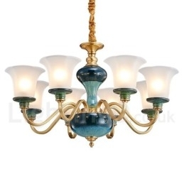 Retro vintage messing keramik vedhæng stearinlys lysekrone med glasskærme