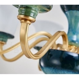 Retro vintage messing keramik vedhæng stearinlys lysekrone med glasskærme
