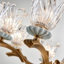Retro vintage messing keramik vedhæng stearinlys lysekrone med glasskærme