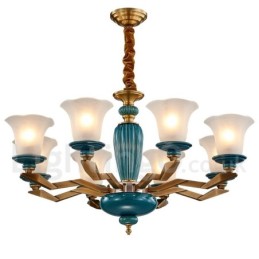 Retro vintage messing keramik vedhæng stearinlys lysekrone med glasskærme