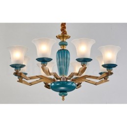 Retro vintage messing keramik vedhæng stearinlys lysekrone med glasskærme