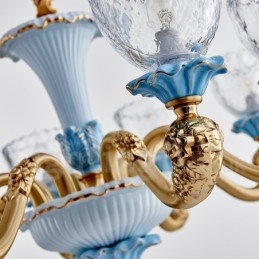 Retro vintage messing keramik vedhæng stearinlys lysekrone med glasskærme