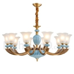 Retro vintage messing keramik vedhæng stearinlys lysekrone med glasskærme