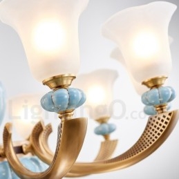 Retro vintage messing keramik vedhæng stearinlys lysekrone med glasskærme