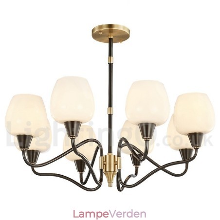 Retro vintage messing vedhæng stearinlys lysekrone med glasskærme Retro vintage messing vedhæng stearinlys lysekrone med glasskærme