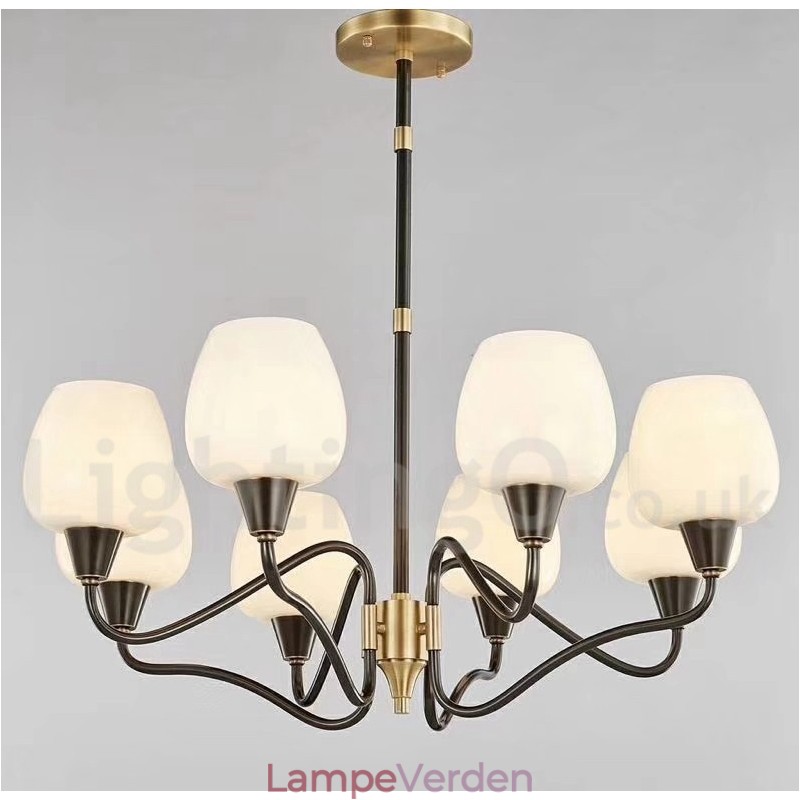 Retro vintage messing vedhæng stearinlys lysekrone med glasskærme