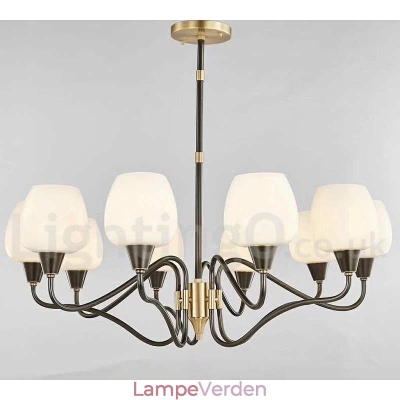 Retro vintage messing vedhæng stearinlys lysekrone med glasskærme